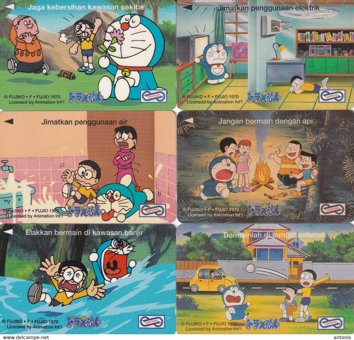 MALAYSIA(GPT) - Set Of 6 Cards, Cartoon, Doraemon/Fujiko F.Fujio, CN : 53USBG-H-I-J-K-L/B, Tirage 80000, Used - Malaysia