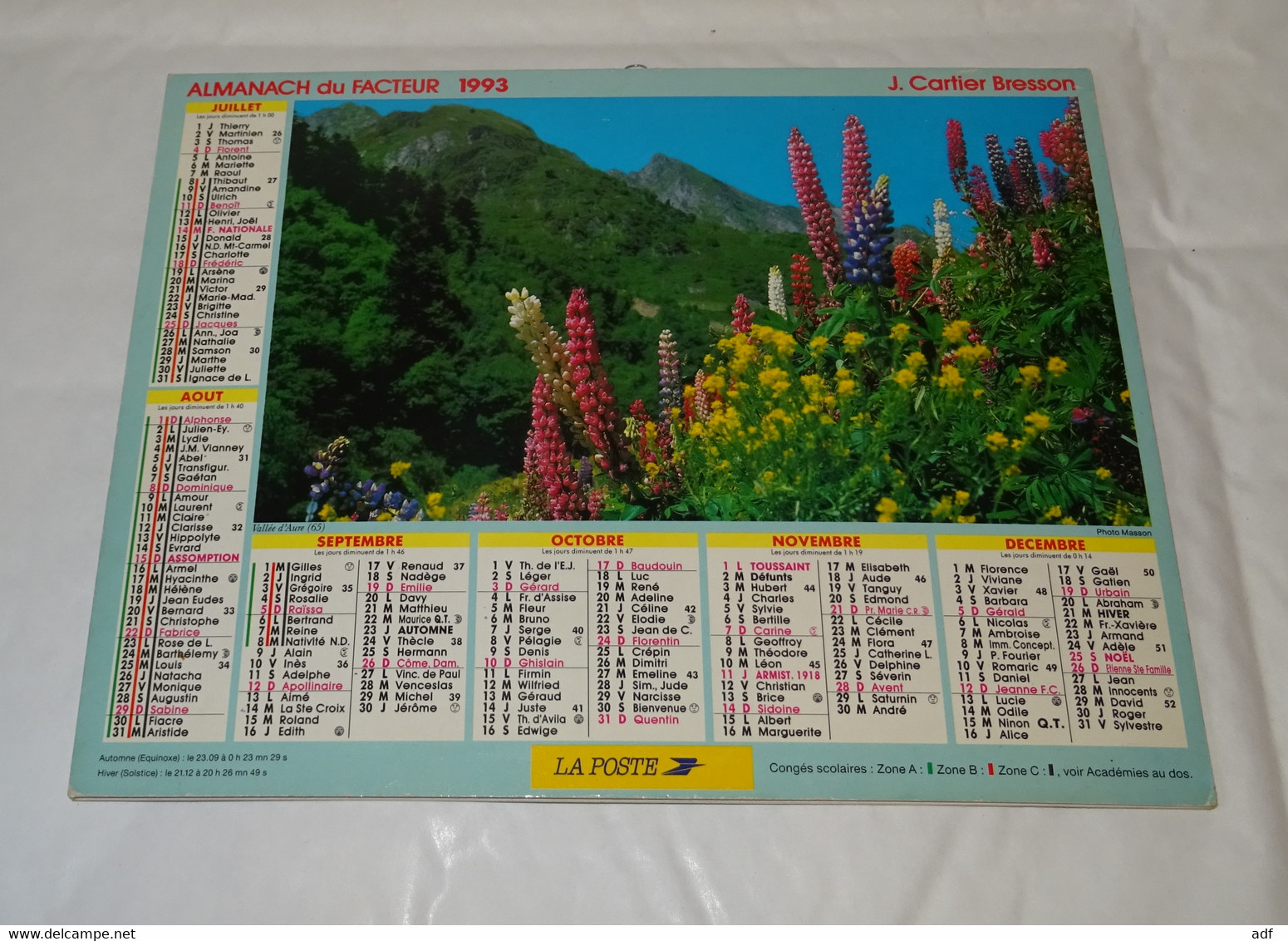 1993 CALENDRIER ( Double ) ALMANACH DU FACTEUR, LA POSTE, VALLEE D'AURE, LES ALPES PITTORESQUES, CARTIER BRESSON, VAR 83 - Tamaño Grande : 1991-00