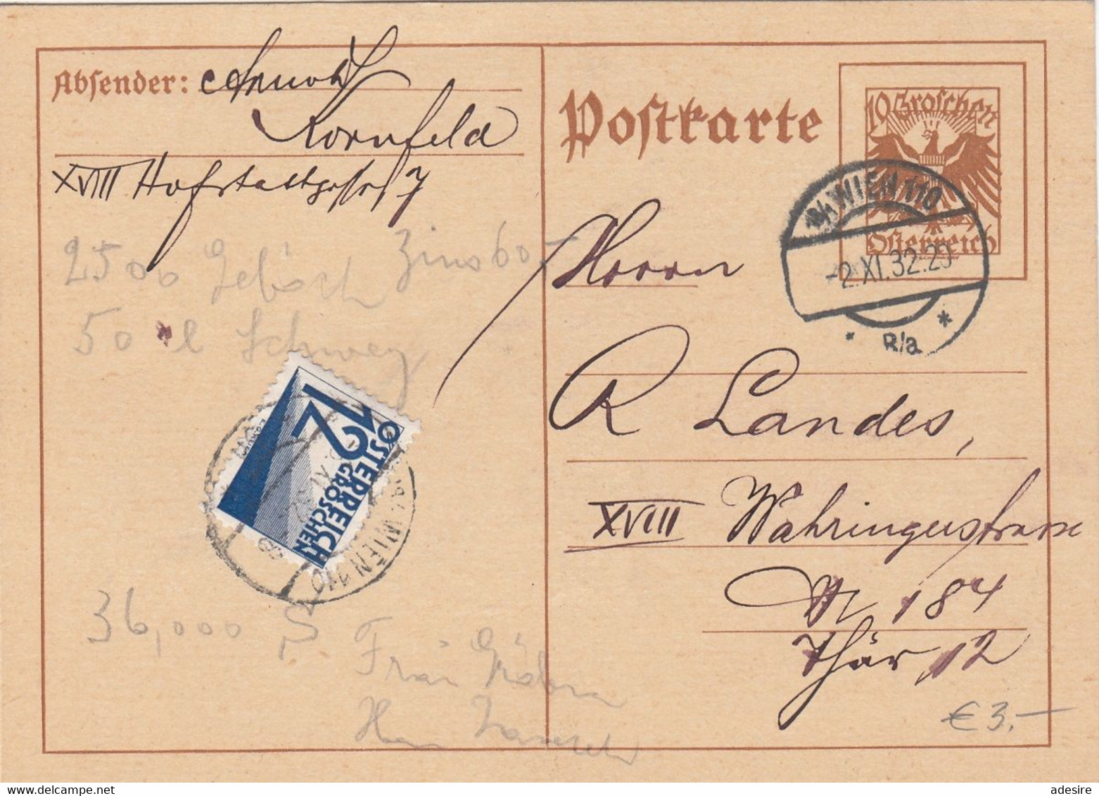 ÖSTERREICH NACHPORTO 1932 - 12 Gro Nachporto (Ank140) + 10 Gro Ganzsache Auf Postkarte "WEIHNACHTSGRÜSSE", Gelaufen ... - Abarten & Kuriositäten