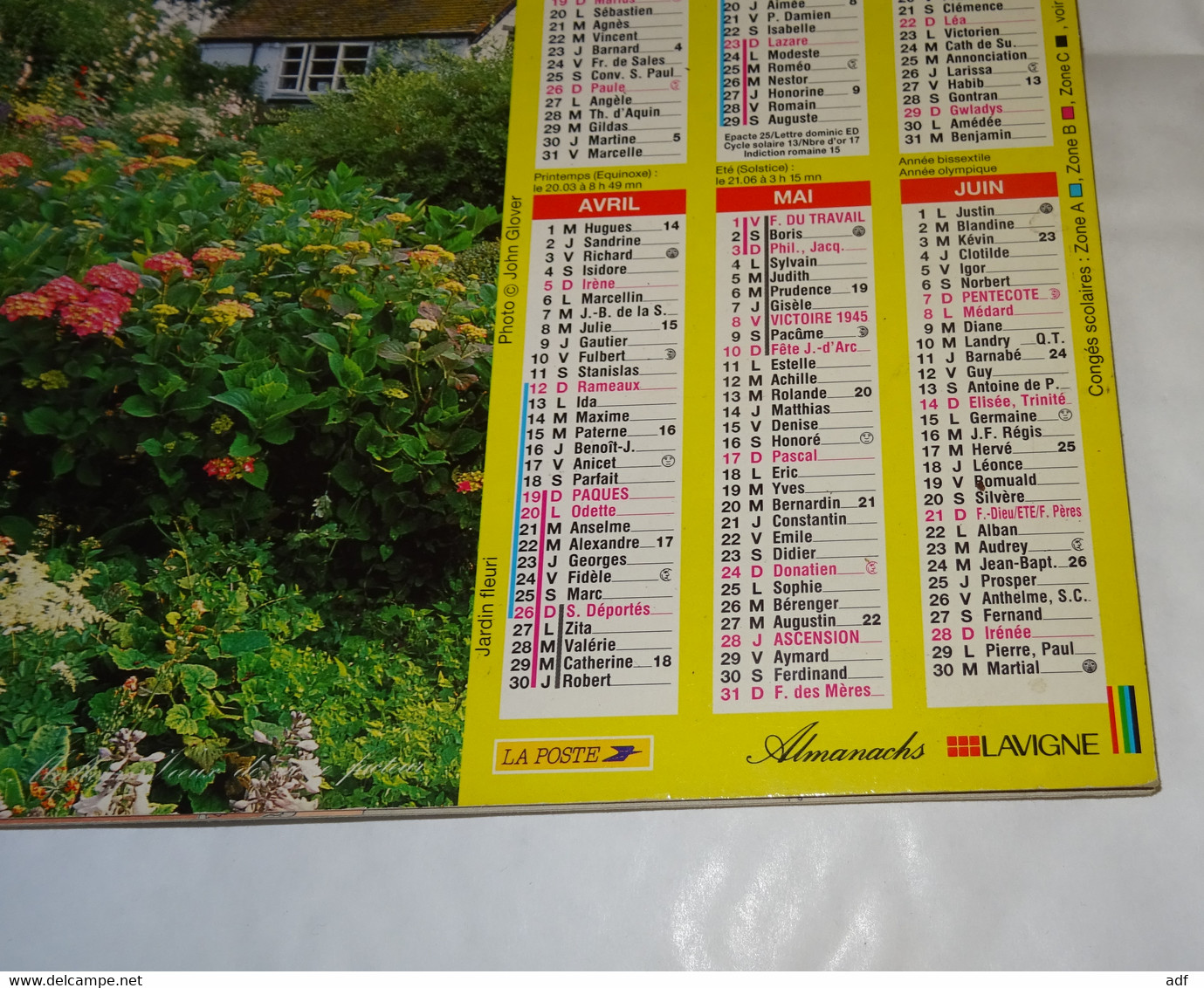 1992 ANNEE BISSEXTILE CALENDRIER ALMANACH DU FACTEUR, LA POSTE, SETTER IRLANDAIS, JARDIN FLEURI, LAVIGNE, VAR 83 - Grossformat : 1991-00