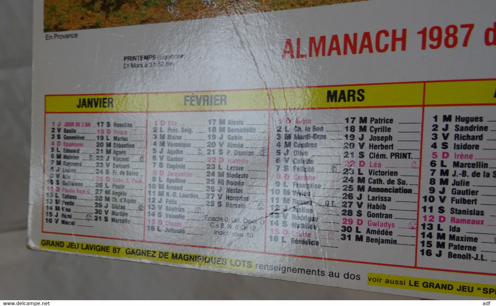 1987 CALENDRIER ( Double ) ALMANACH DES PTT, EN PROVENCE, CAMARGUE, JEAN LAVIGNE, VAR 83 - Tamaño Grande : 1981-90