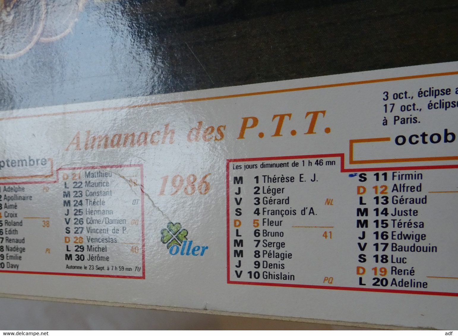 1986 CALENDRIER ALMANACH DES PTT, EQUIPE DE FRANCE FOOT CHAMPIONNE D'EUROPE 1984, LURABO CHEVAL TROT, OLLER, ARDENNES 08