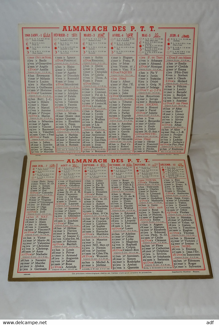 1969 CALENDRIER ALMANACH DES PTT, BIARRITZ, OBERTHUR, ARDENNES 08 - Groot Formaat: 1961-70