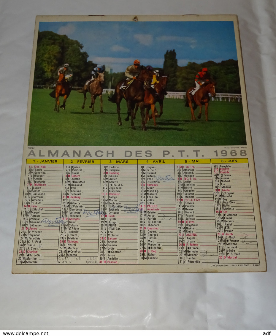 1968 ANNEE BISSEXTILE CALENDRIER ALMANACH DES PTT, TIERCE, RUGBY, LAVIGNE, Format Portrait, MARNE 51 - Grossformat : 1961-70