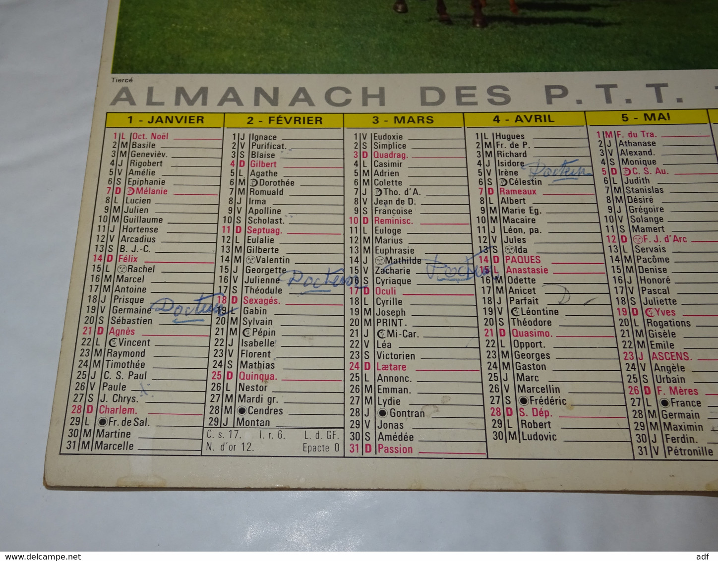 1968 ANNEE BISSEXTILE CALENDRIER ALMANACH DES PTT, TIERCE, RUGBY, LAVIGNE, Format Portrait, MARNE 51 - Tamaño Grande : 1961-70