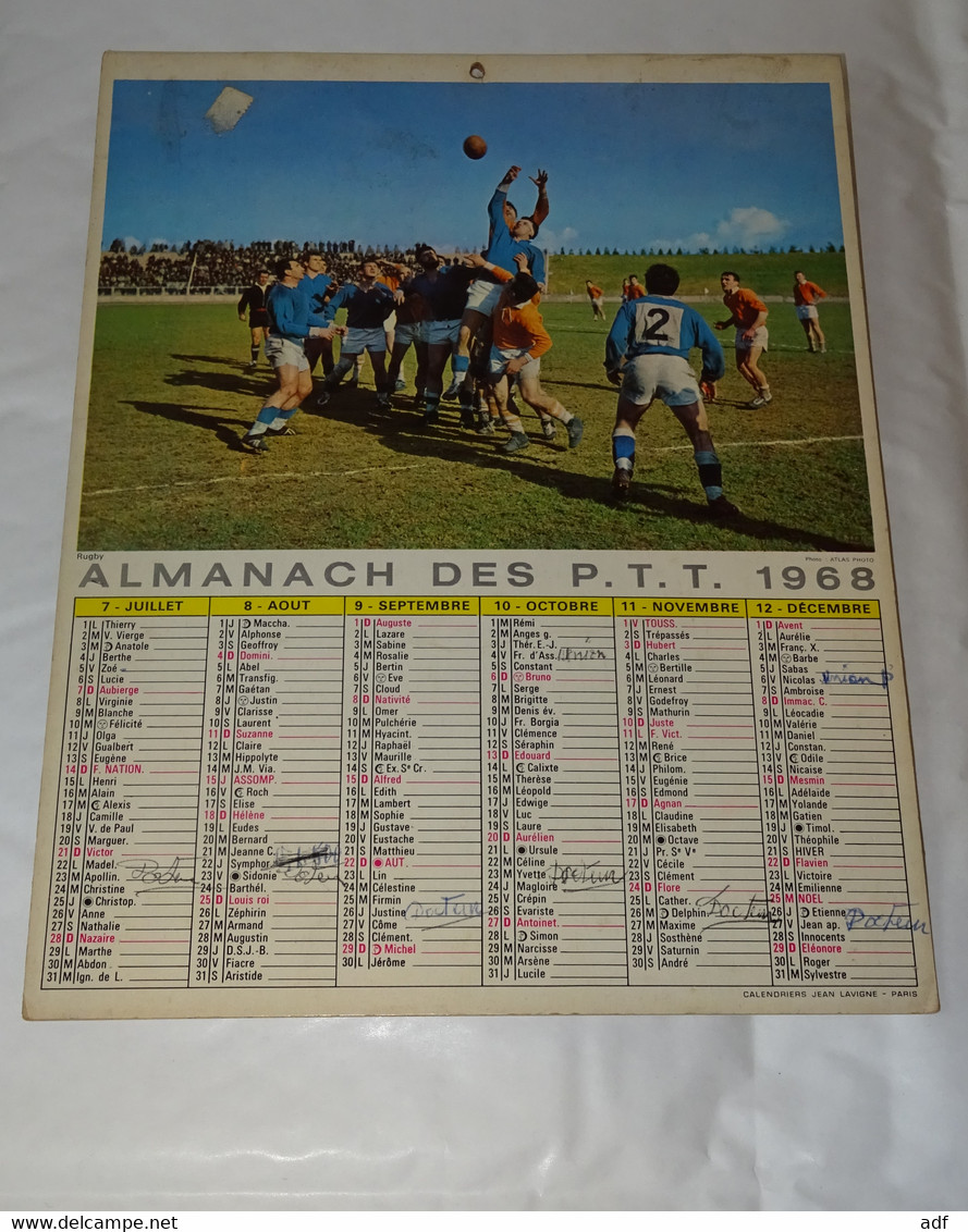 1968 ANNEE BISSEXTILE CALENDRIER ALMANACH DES PTT, TIERCE, RUGBY, LAVIGNE, Format Portrait, MARNE 51 - Grand Format : 1961-70