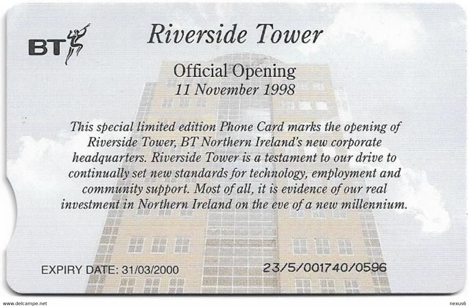 UK - BT (Chip) - PRO432 - BCI-070 - Northern Ireland - Riverside Tower, 1£, 4.500ex, Mint - BT Werbezwecke