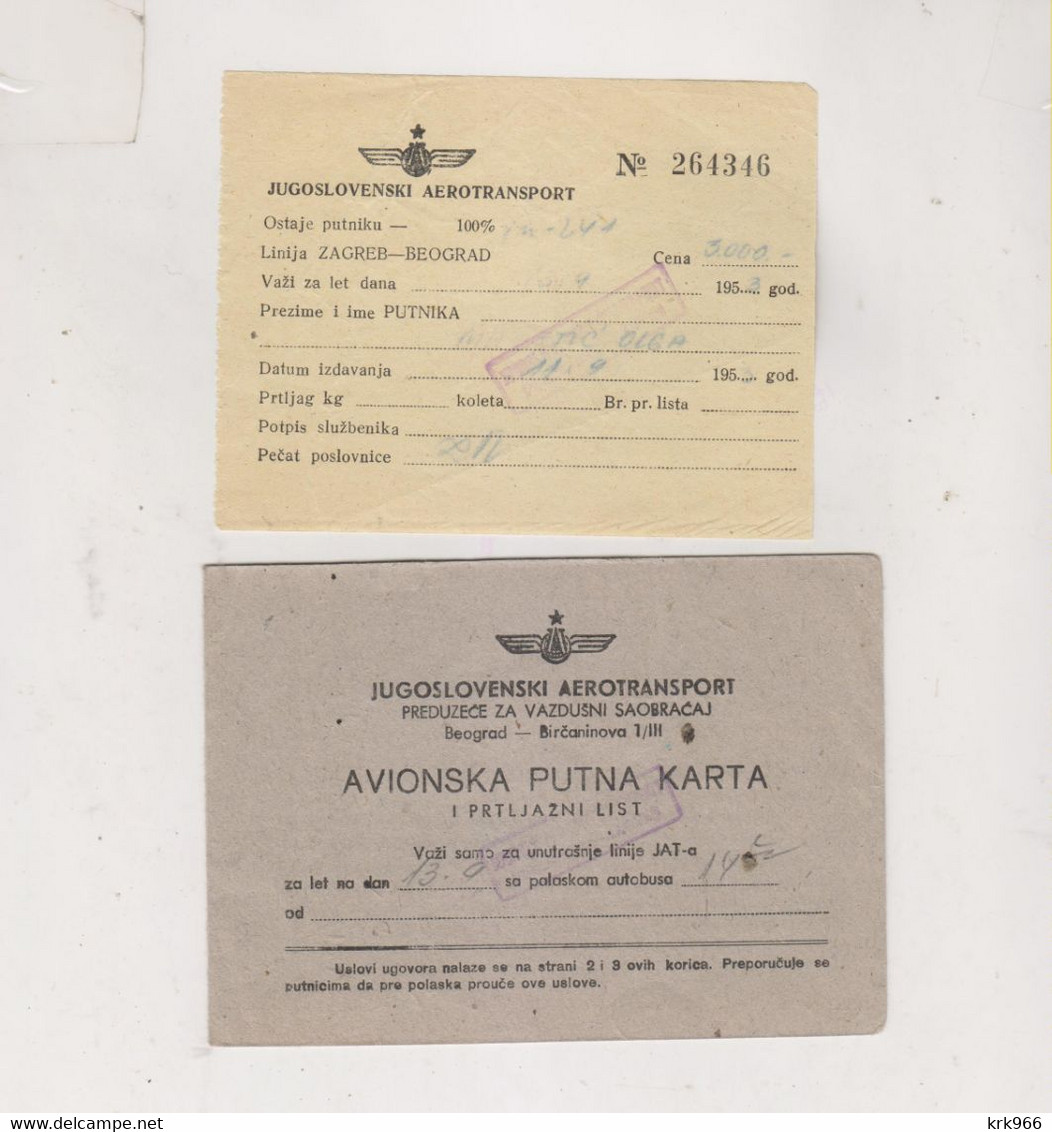 YUGOSLAVIA JUGOSLOVENSKI AERTRANSPORT 1953 OLD PLANE TICKET ZAGREB-BEOGRAD - Europe