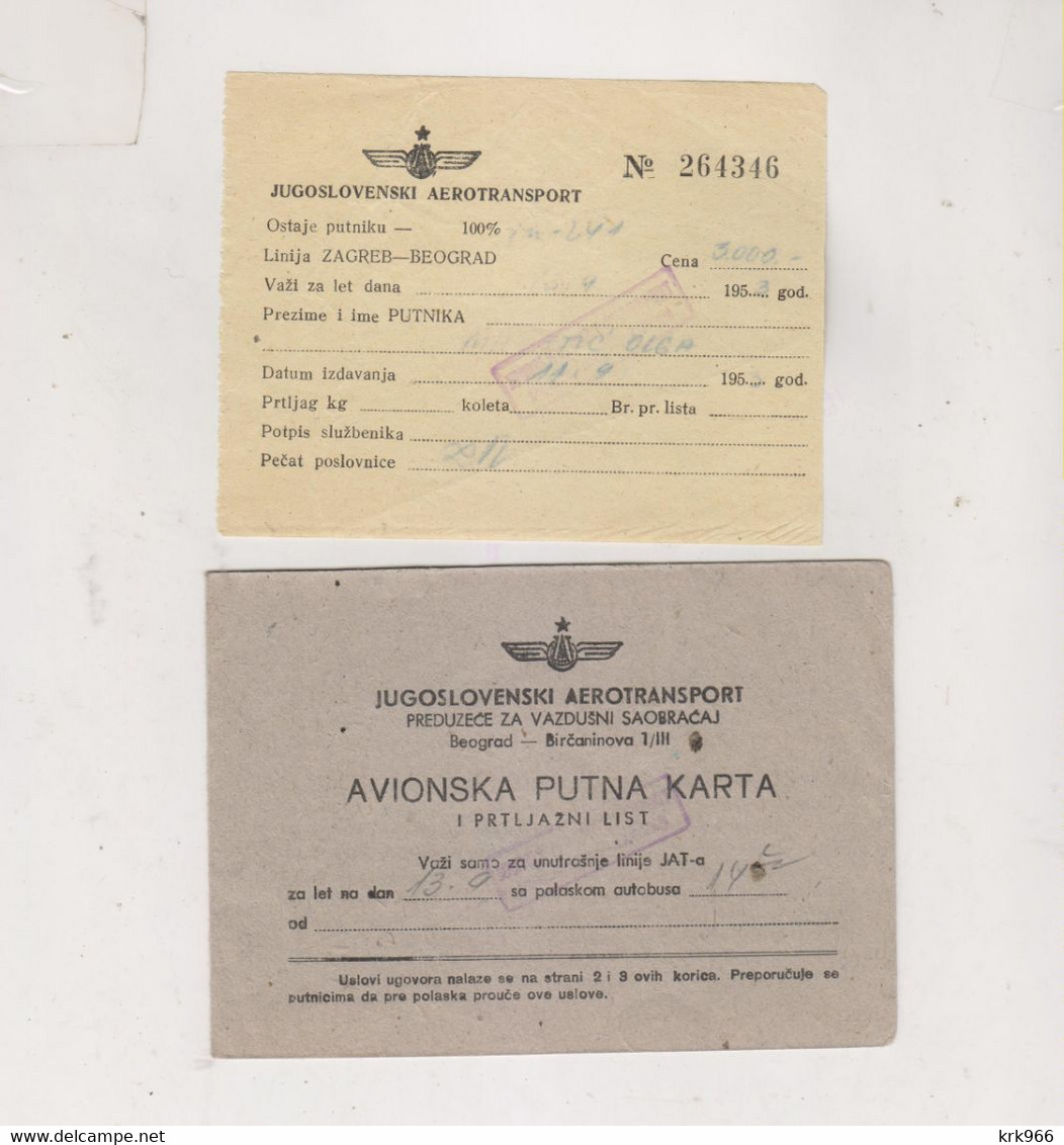 YUGOSLAVIA JUGOSLOVENSKI AERTRANSPORT 1953 OLD PLANE TICKET ZAGREB-BEOGRAD - Europa