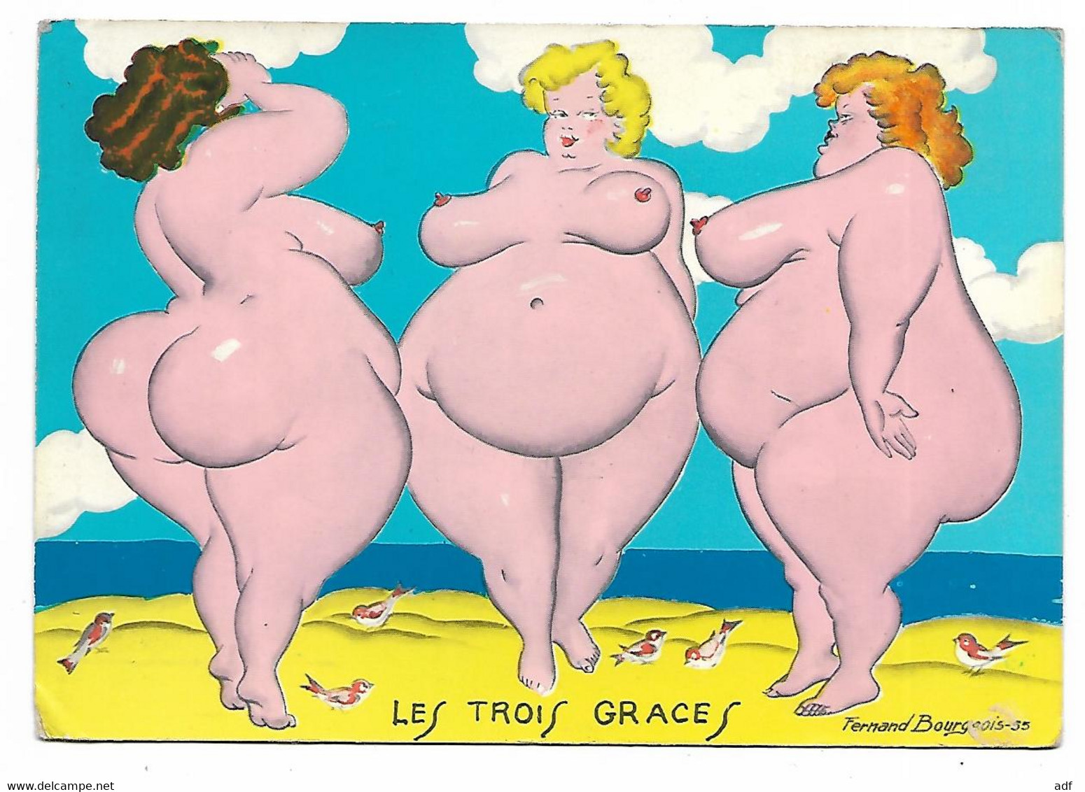 CP " LES TROIS GRACES ", 3 FEMMES NUES SUR LA PLAGE, ILLUSTRATION DE FERNAND BOURGEOIS - Bourgeois