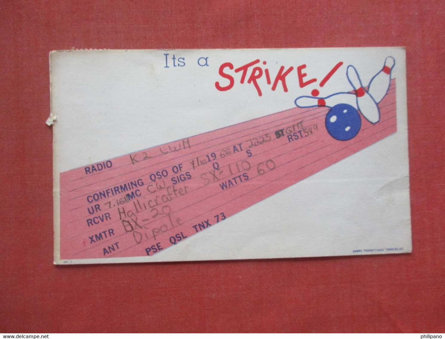 Its A Strike   QSL Radio Card     Ref  4959 - Bowling