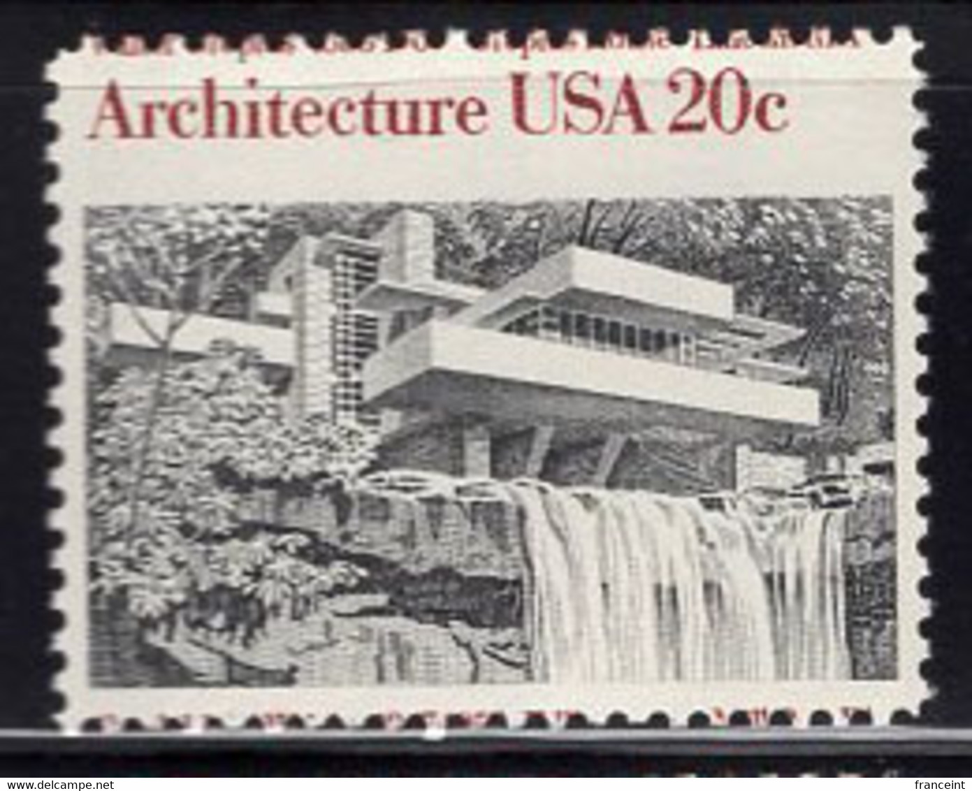 U.S.A. (1982) Fallingwater By Frank Lloyd Wright. Horizontal Misperforation Causing The Value To Appear At The Top.#2019 - Errors, Freaks & Oddities (EFOs)