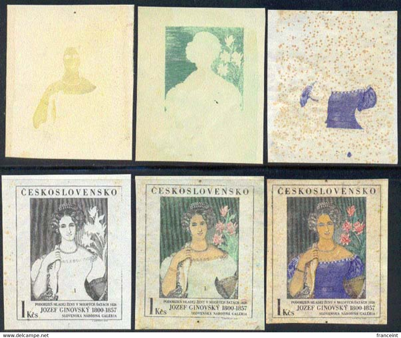 CZECHOSLOVAKIA (1985) "Young Woman In A Blue Gown". Series Of 6 Die Proofs In Various Stages. Scott No 2586 - Proofs & Reprints