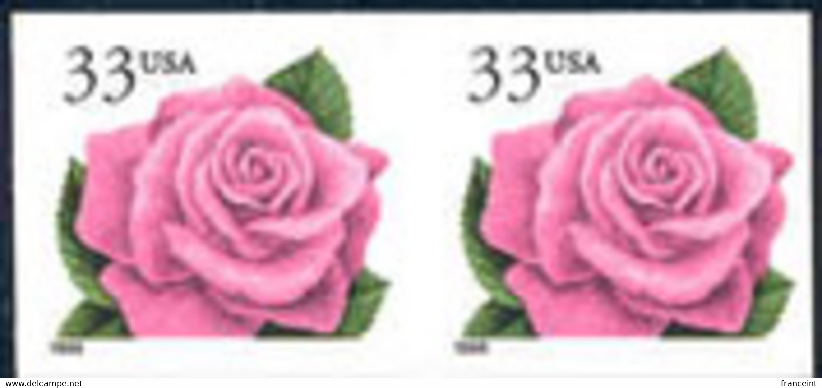 U.S.A. (1999) Rose. Pair From Booklet Pane, Imperforate Between. Scott No 3052i. US Stamps Are Not Issued Imperforate - Errors, Freaks & Oddities (EFOs)