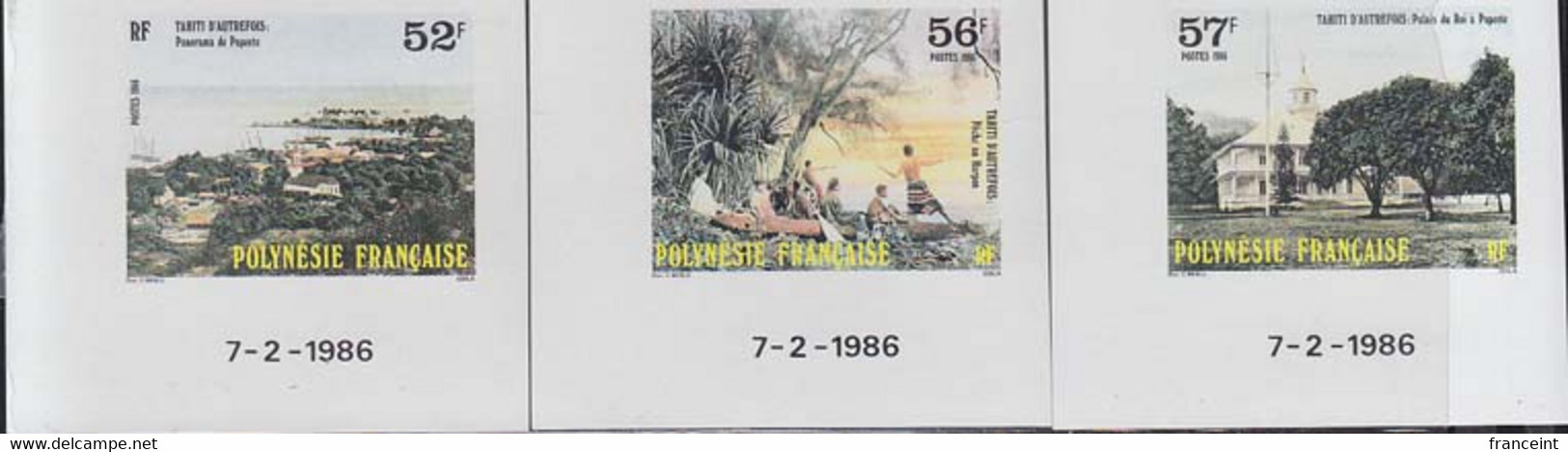 FRENCH POLYNESIA (1986) Old Tahiti. Set Of 3 Corner Imperforates. Scott Nos 433-5, Yvert Nos 256-8. - Imperforates, Proofs & Errors