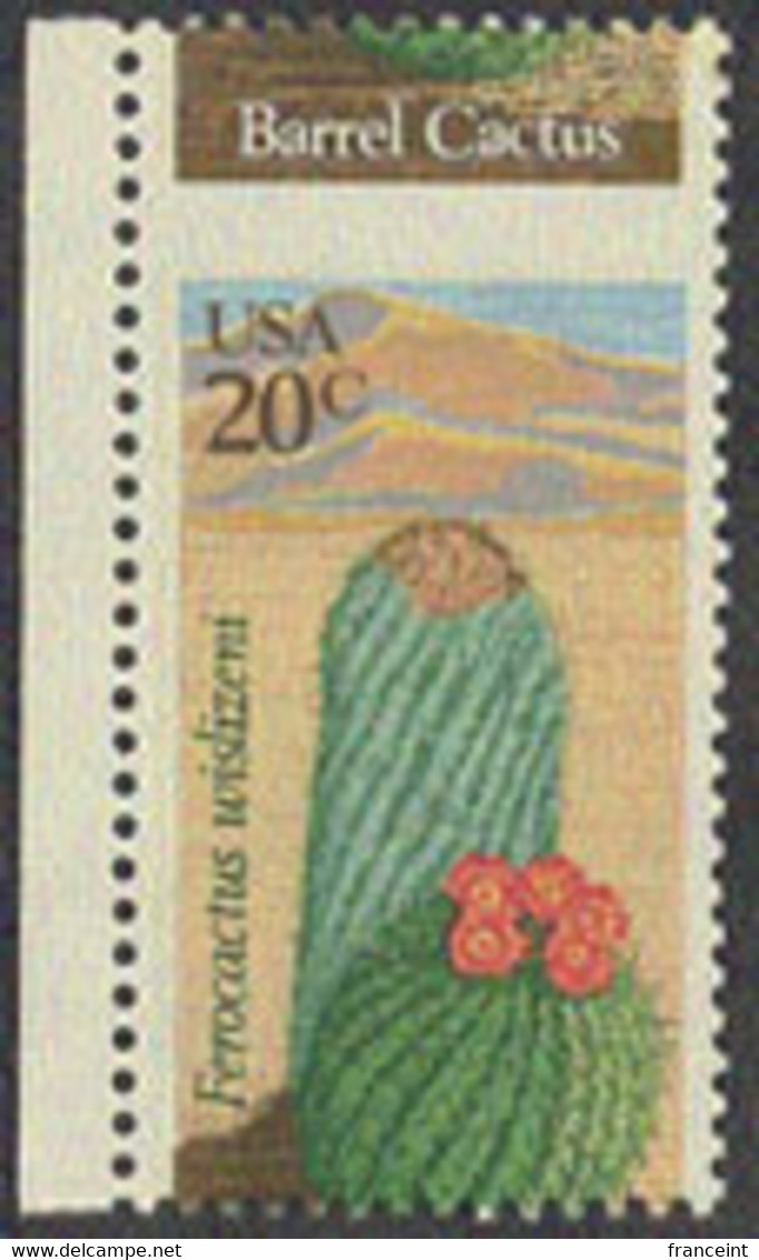 U.S.A. (1981) Barrel Cactus. Horizontal Misperforation Resulting In Name Appearing At Top. Scott No 1942, Yvert No 1368 - Abarten & Kuriositäten