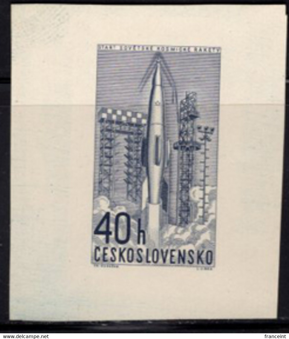 CZECHOSLOVAKIA (1962) Rocket On Launching Pad. Die Proof In Blue. Space Research. Scott No 1106. Yvert No 1209 - Ensayos & Reimpresiones