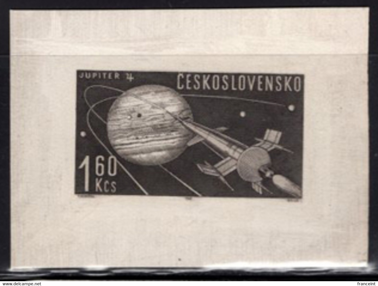 CZECHOSLOVAKIA (1963) Atomic Rocket Approaching Jupiter. Die Proof In Black. Scott No 1173. - Proofs & Reprints