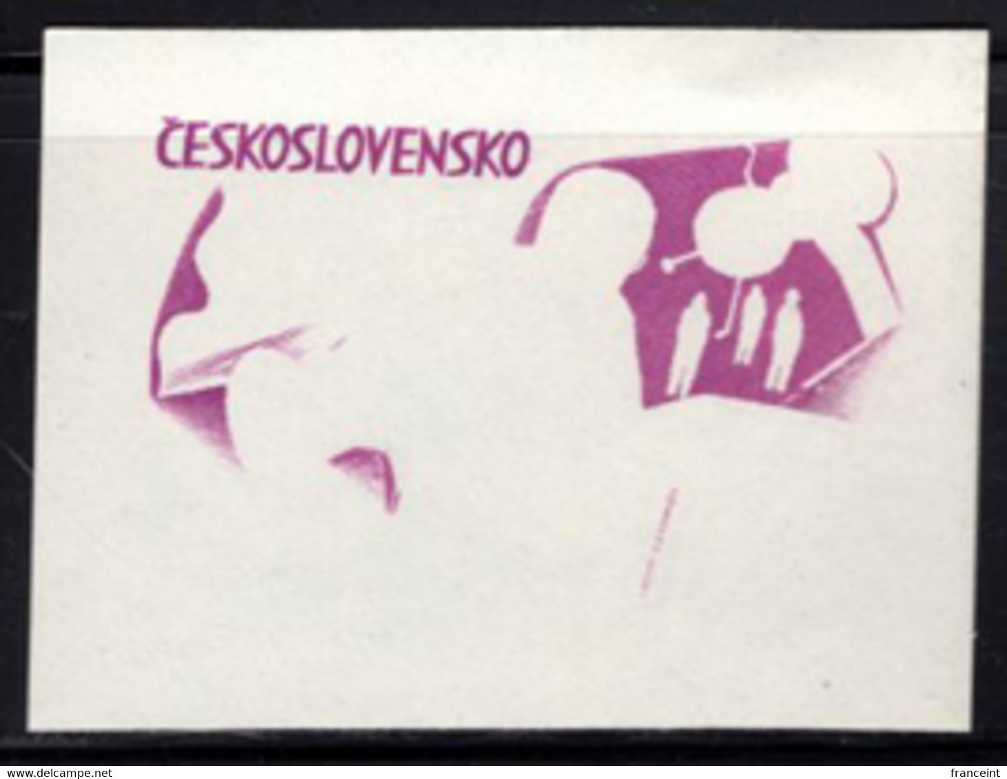 CZECHOSLOVAKIA (1973) Astronauts Komarov, Dobrovolski, Volkov & Patsayev. Partial Die Proof In Violet. Scott No 1878 - Probe- Und Nachdrucke