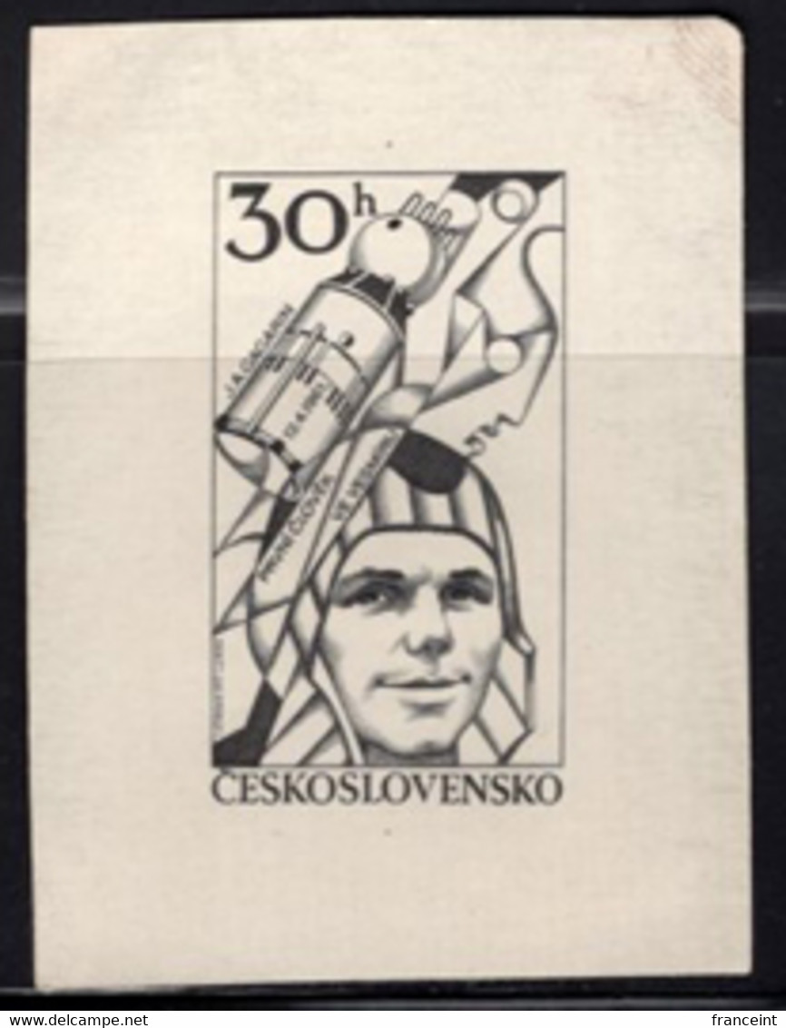 CZECHOSLOVAKIA (1977) Gagarin. Space Capsule. Die Proof In Black. 20th Anniversary Of Space Research. Scott No 2140 - Proofs & Reprints