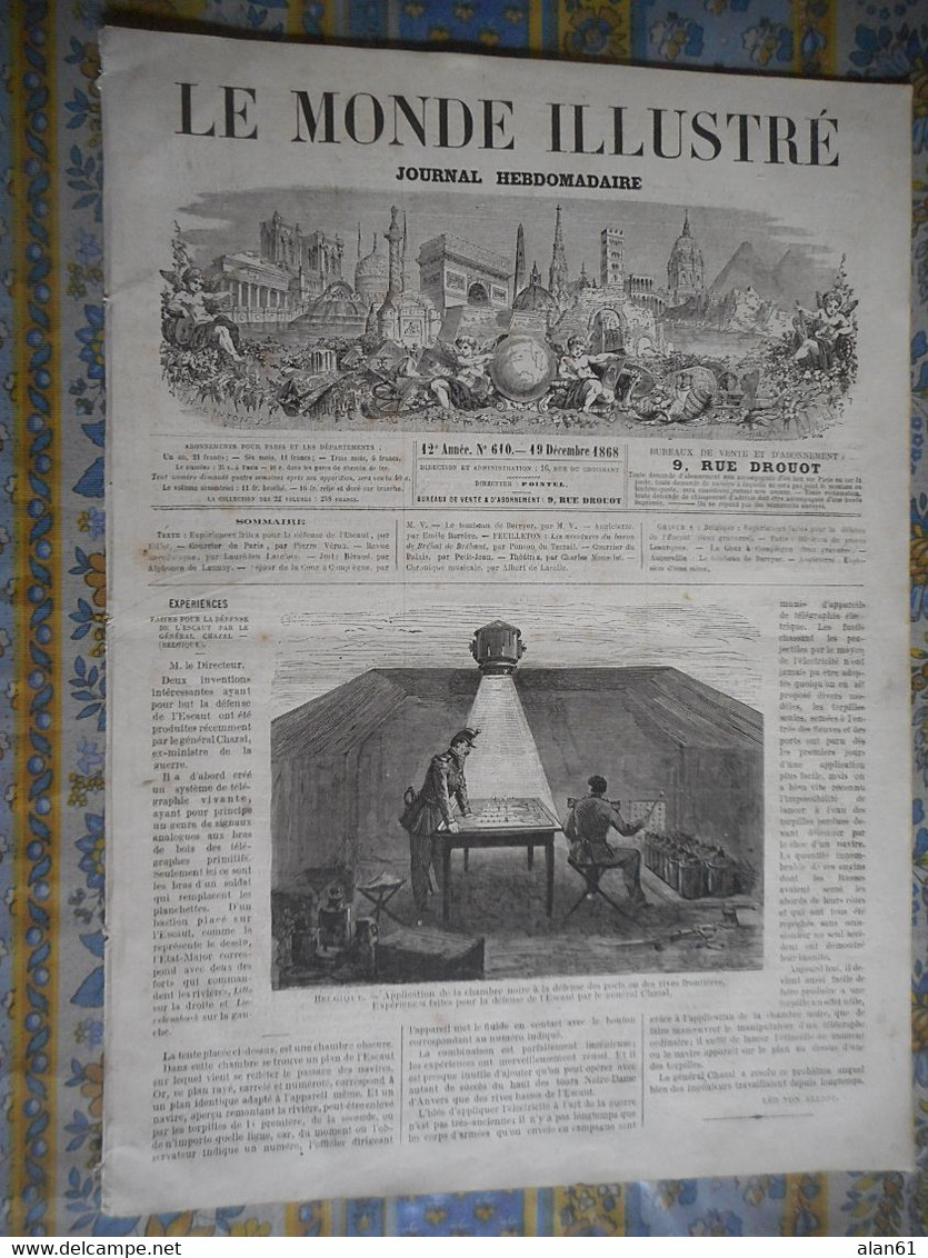 LE MONDE ILLUSTRE 19/12/1868 BELGIQUE DEFENSE ESCAUT PARIS COMPIEGNE COUR FOUILLES GALLO ROMAIN AUGERVILLE BERRYER HINDL - 1850 - 1899