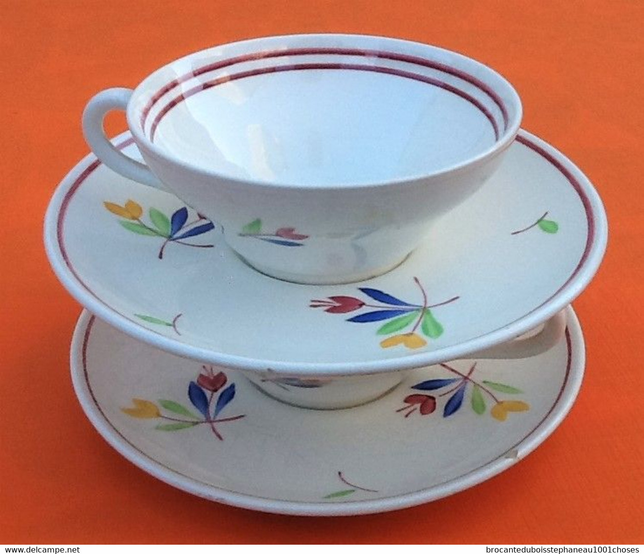 Duo Tasses / Soucoupes à Café Faïence De Gien France Modèle Rose Marie - Gien (FRA)