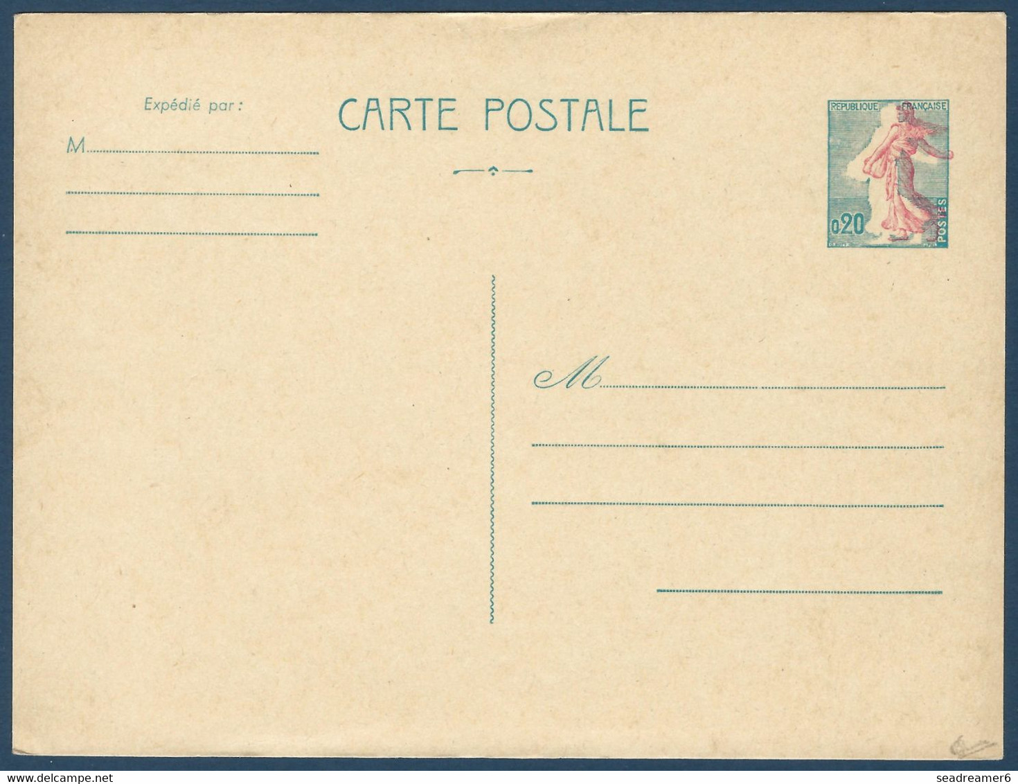 France Entier Carte Semeuse De Piel Avec Impression De L'effigie Claire Tres Décalée !! Peu Courant Ainsi Signé Calves - Storia Postale