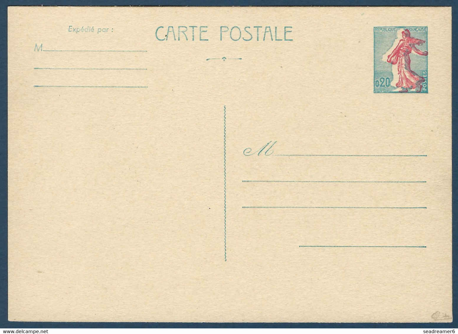 France Entier Carte Semeuse De Piel Avec Impression De L'effigie Fonçée Tres Décalée !! Peu Courant Ainsi Signé Calves - Storia Postale