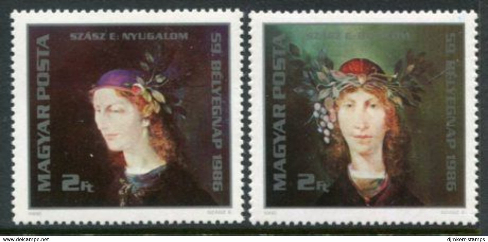 HUNGARY 1986 Stamp Day: Paintings MNH / **.  Michel 3837-38 - Unused Stamps