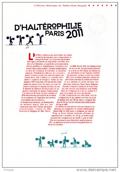 &#9989;  HALTEROPHILIE Sur Document Philatélique Officiel 1er Jour De 4 Pages De 2011 N°YT 4598 4599. Parf état. DPO - Weightlifting