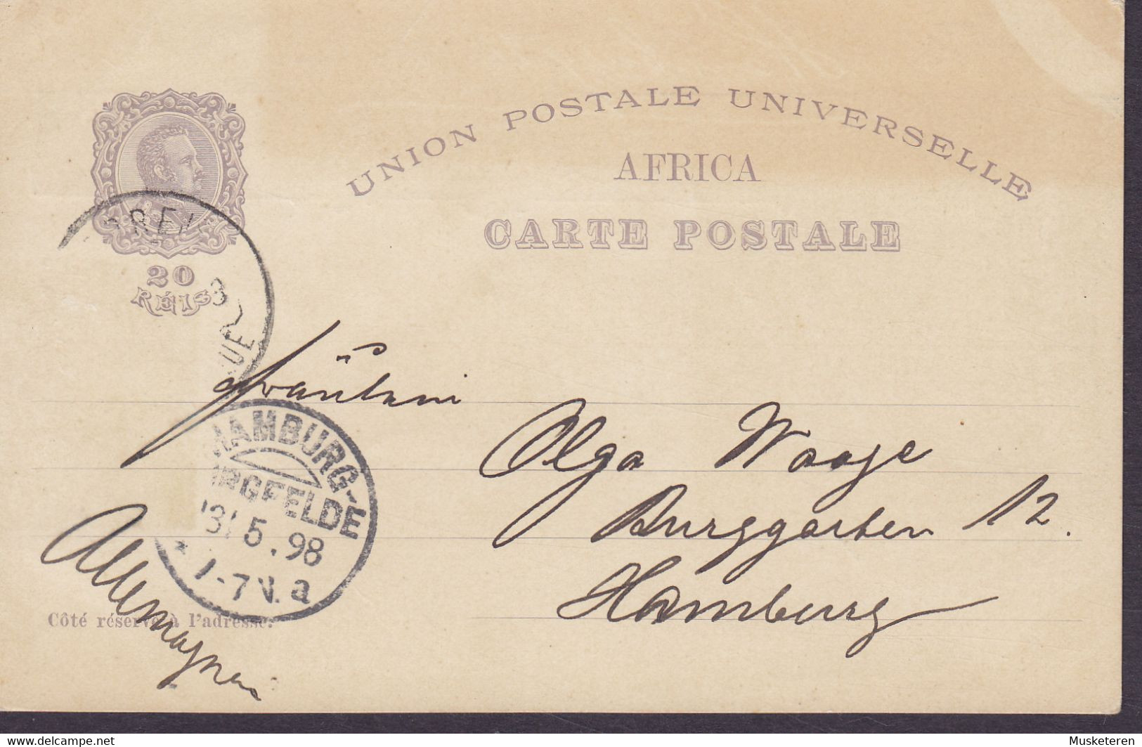 Portuguese Africa (Uprated) Postal Stationery Ganzsache Entier Vasco Da Gama Centenario 1898 HAMBURG Borgfelde (Arr.) - Africa Portuguesa