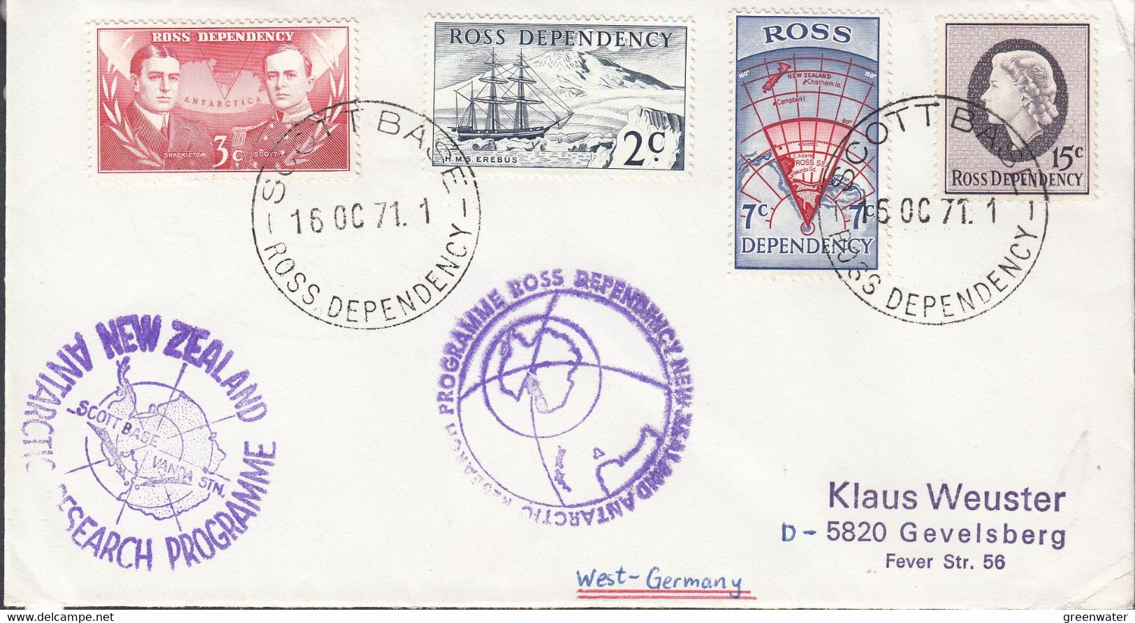 Ross Dependency 1971 Cover Scott Base Ca 16 OCT 70 (52358) - Other & Unclassified