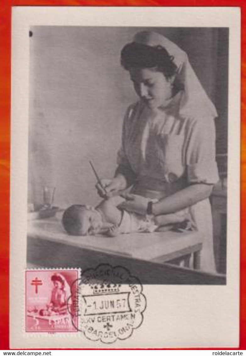 CM-Carte Maximum Card #Espagne, Espana,Spain -1957 # Bienfaisance,Charity #Petite Soeur,Infant Sister,Säuglingsschwester - Maximumkarten