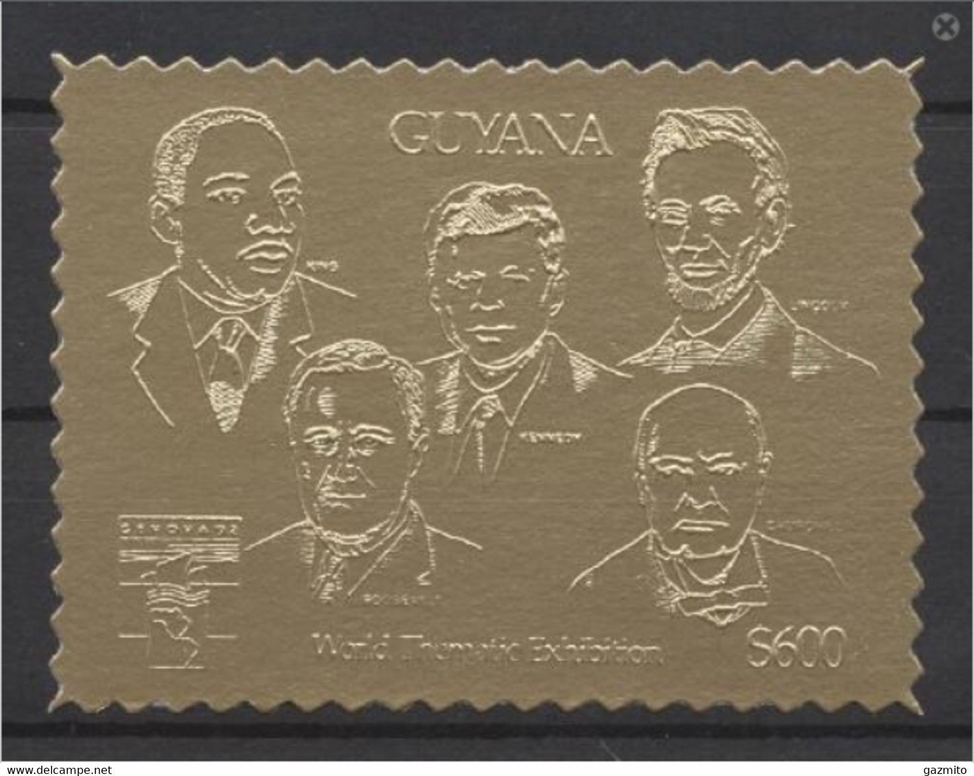 Guyana 1992, Philaexpo Genova92, Kennedy, M.L.King, Lincoln, Churchill, 1Val GOLD - Martin Luther King