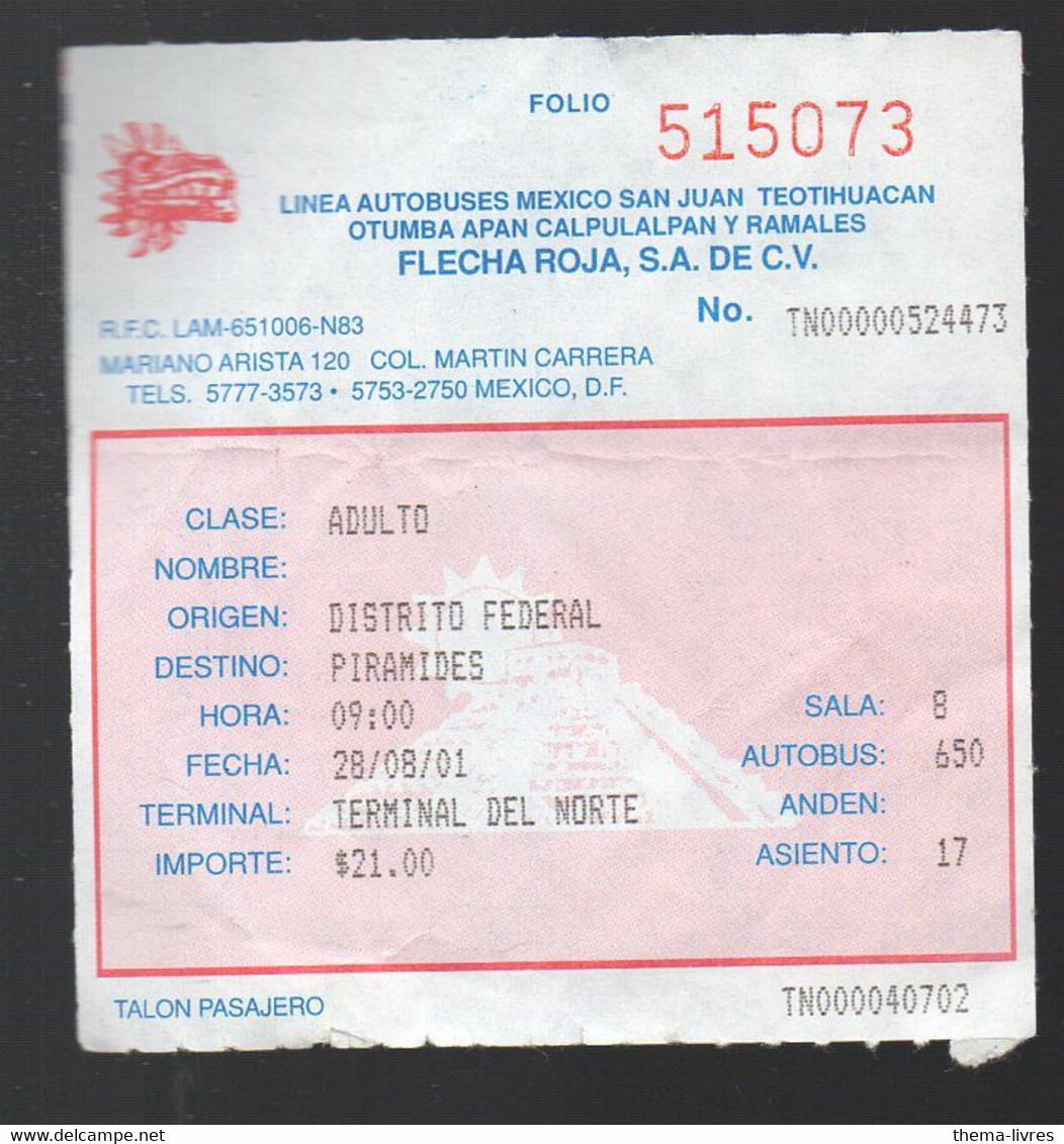 Mexico (Mexique) Ticket Autobus  (PPP29414) - Monde