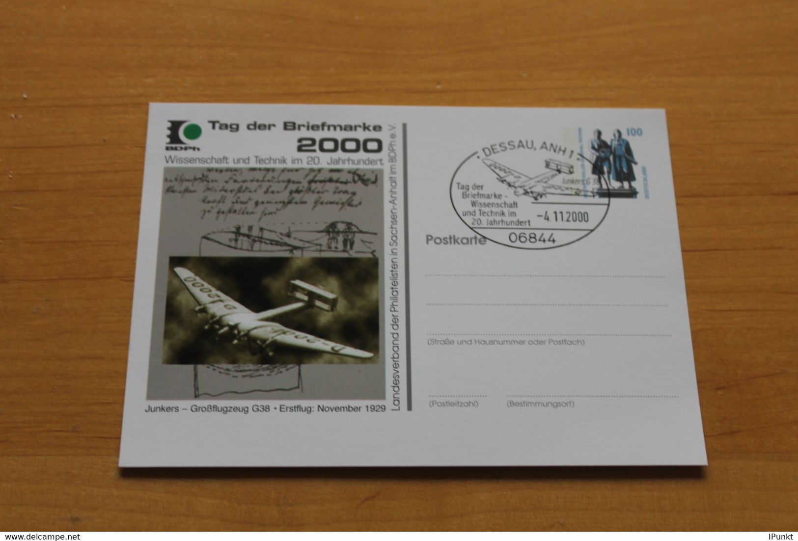 Deutschland; Junkers Großflugzeug G38; Tag Der Briefmarke 2000 Dessau - Private Postcards - Used