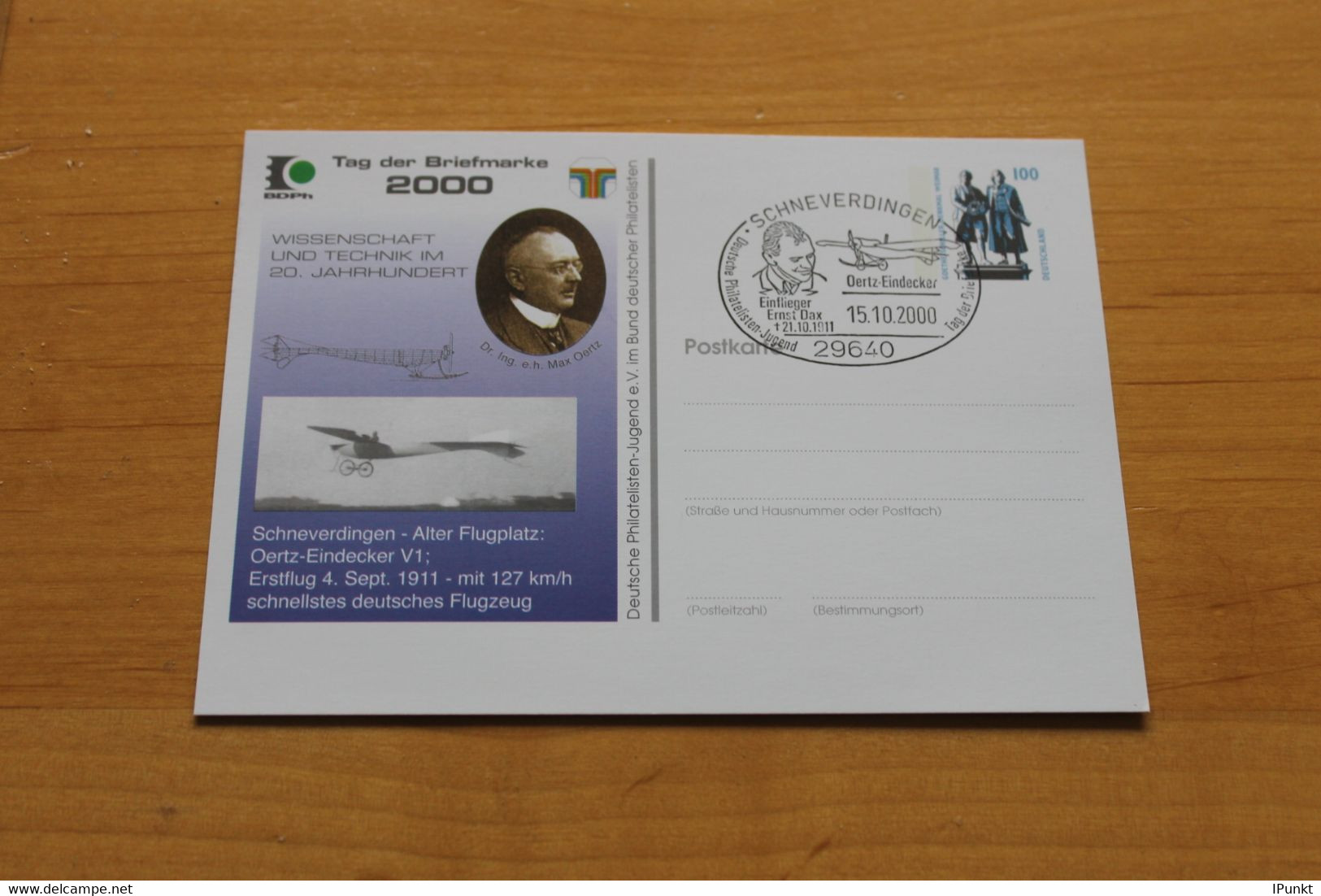 Deutschland; Flugzeug Oertz; Tag Der Briefmarke 2000 Schneverdingen - Cartes Postales Privées - Oblitérées
