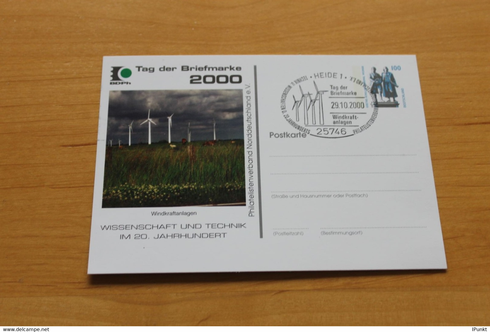 Deutschland; Windkraftanlagen, Tag Der Briefmarke 2000 Heide - Privé Postkaarten - Gebruikt