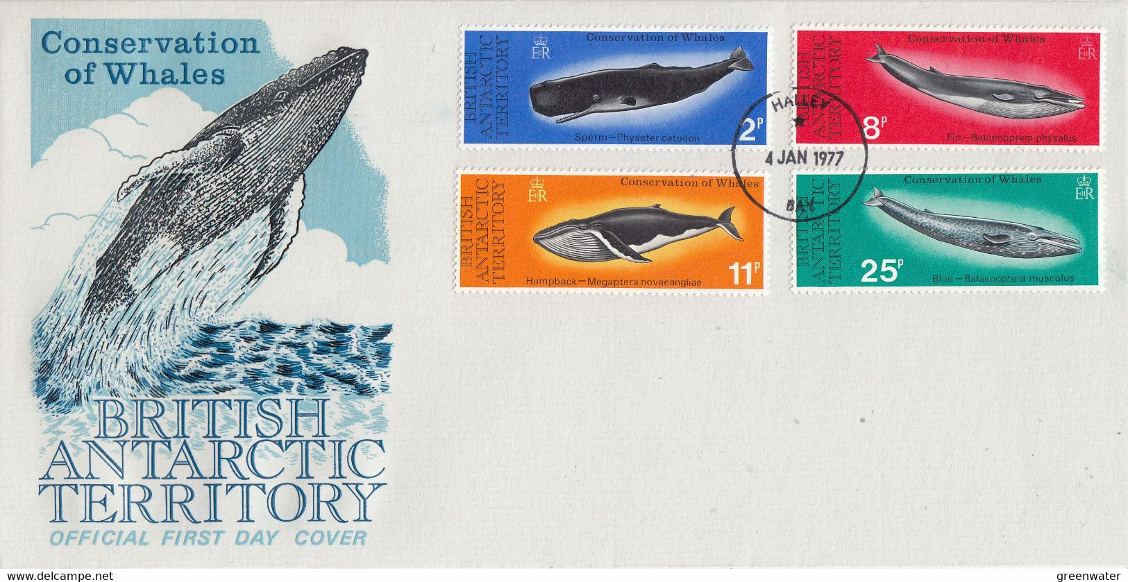 British Antarctic Territorry (BAT) 1977 Whale Conservation 4v FDC (F8620) - FDC