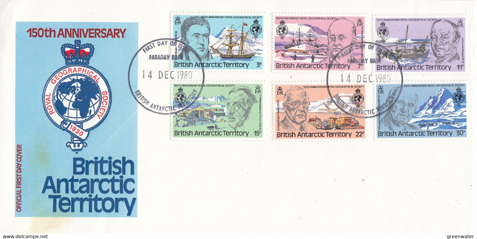 British Antarctic Territorry (BAT) 1980 Geographical Society 6v FDC (F8622) - FDC