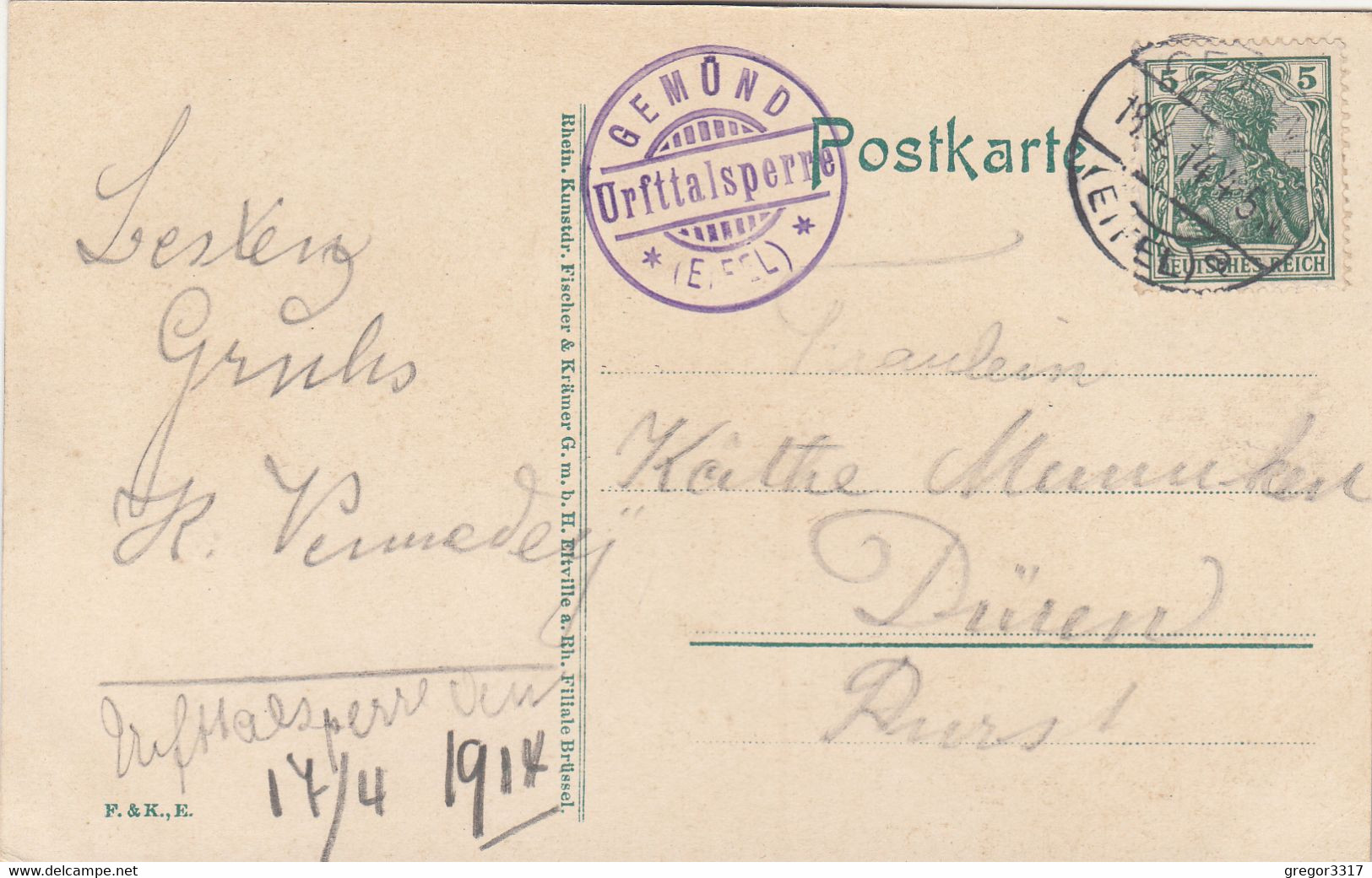 5771) Urfttalsperre B. GEMÜND Eifel - Partie Am URFTSEE - Insel KRUMENAUF - Alt !! 18.04.1914 - Schleiden