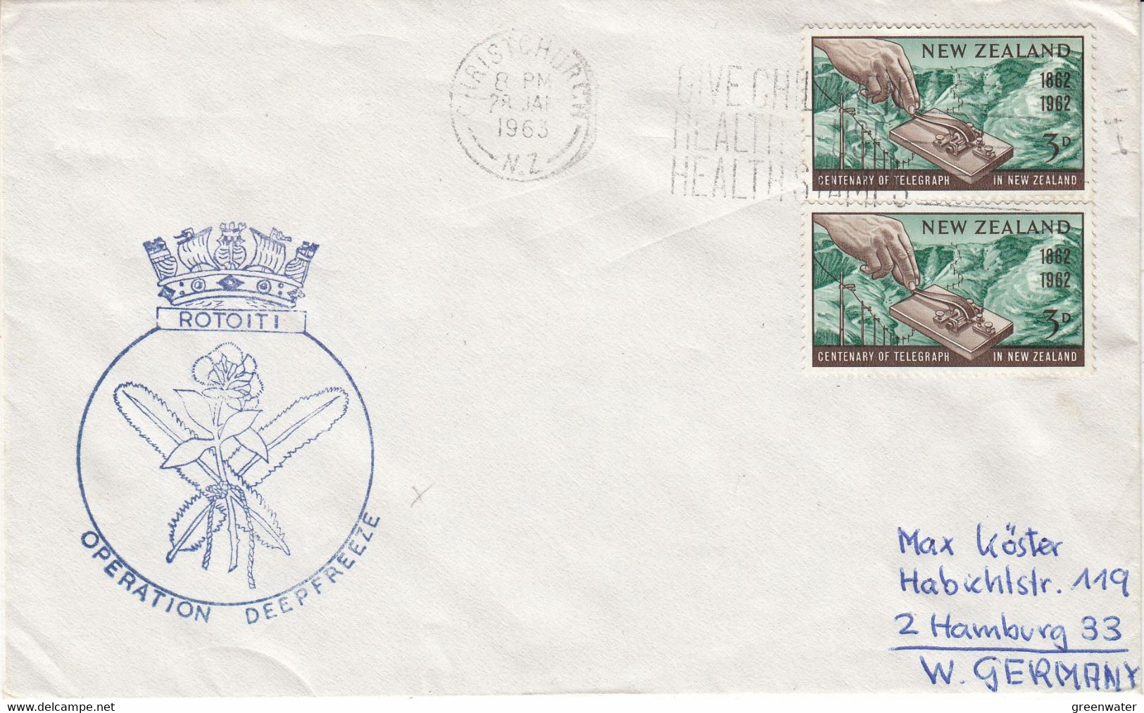 New Zealand 1963 Cover Operation Deepfree Ca Christchurch 28 JAN 1963 (52366) - Cartas & Documentos