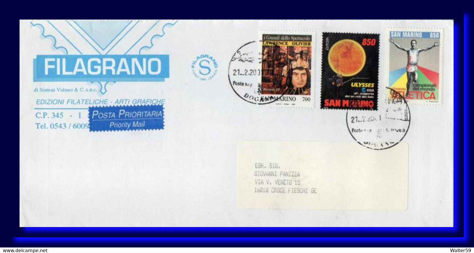 2001 San Marino Saint Marin Brief Lettre Letter Sent To Italy - Storia Postale