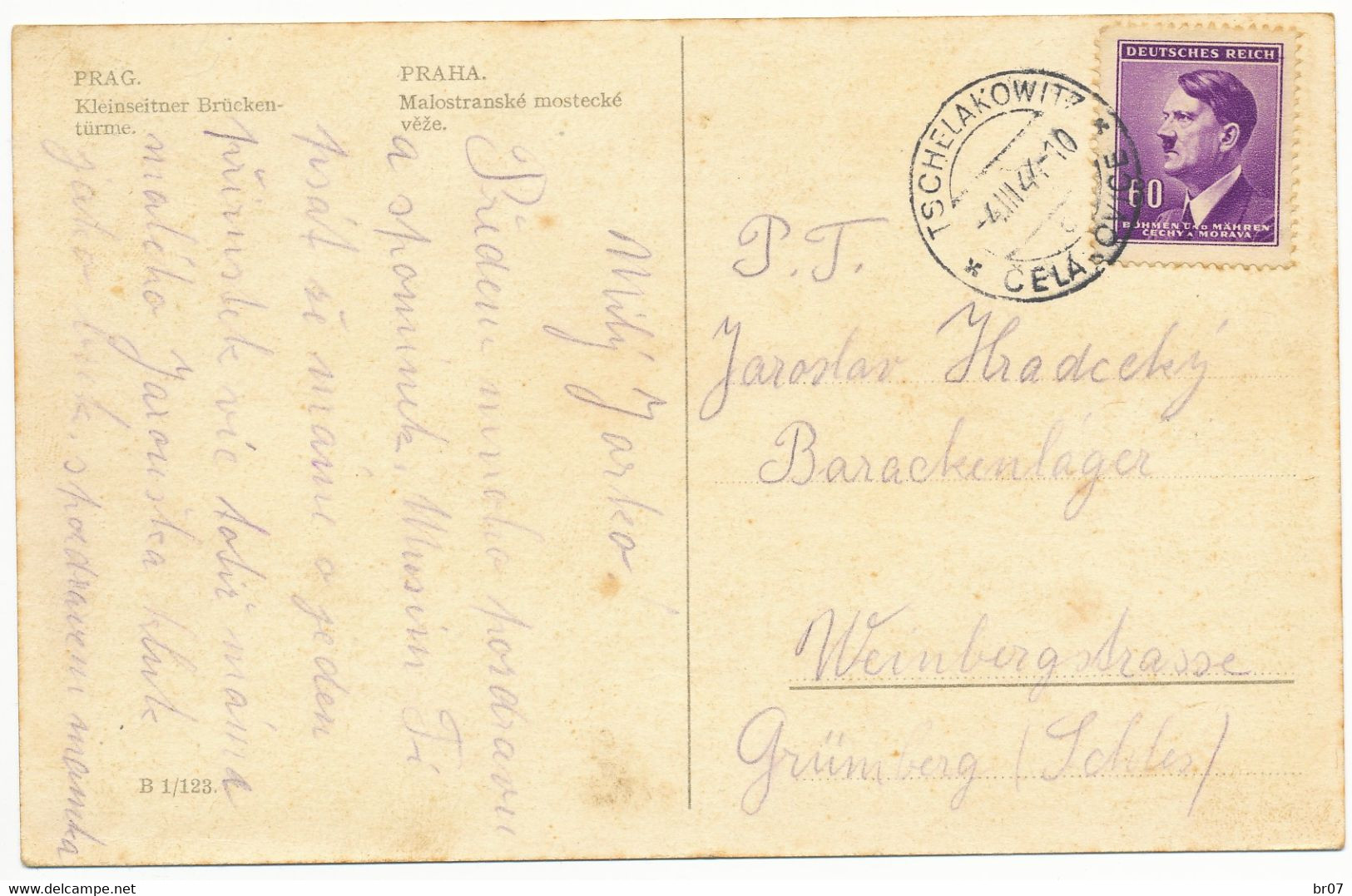 BOHEME ET MORAVIE CP 1944 TSHELAKOWTZ CELAKOVICE SUR N° 81 SUPERBE    LETTRE - Cartas & Documentos