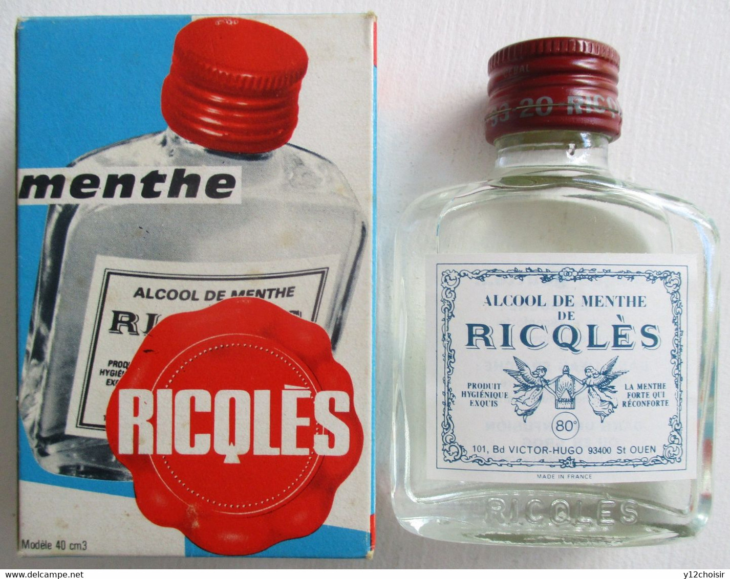 ETUI BOÎTE & BOUTEILLE ALCOOL DE MENTHE RICQLES 80° MENTHES MITCHAM SAINT-OUEN OISE SEINE SAINT DENIS VICTOR HUGO SUCRE - Autres & Non Classés