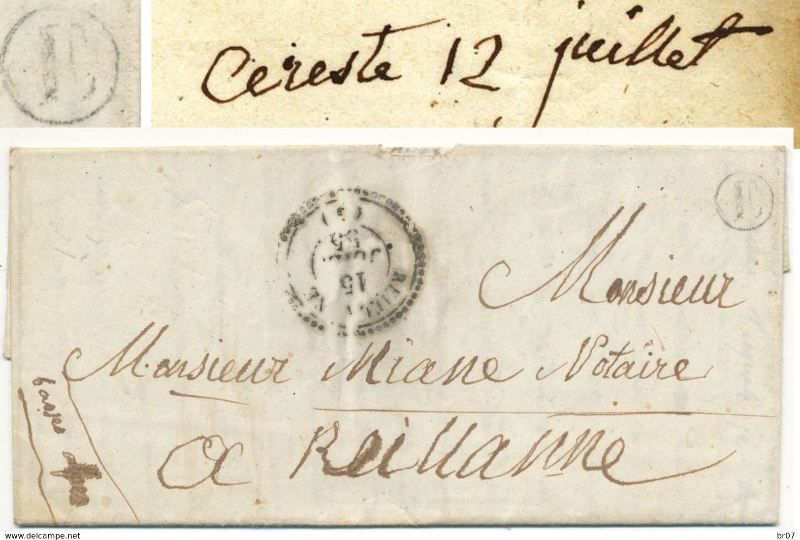 BASSES ALPES LAC 1855 REILLANNE FRANCHISE + BOITE RURALE E= CERESTE - 1849-1876: Periodo Classico