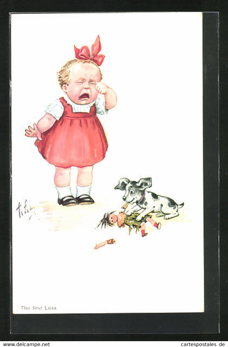 Künstler-AK Willi Scheuermann: The First Loss, Kleines Mädchen Mit Kaputter Puppe - Scheuermann, Willi