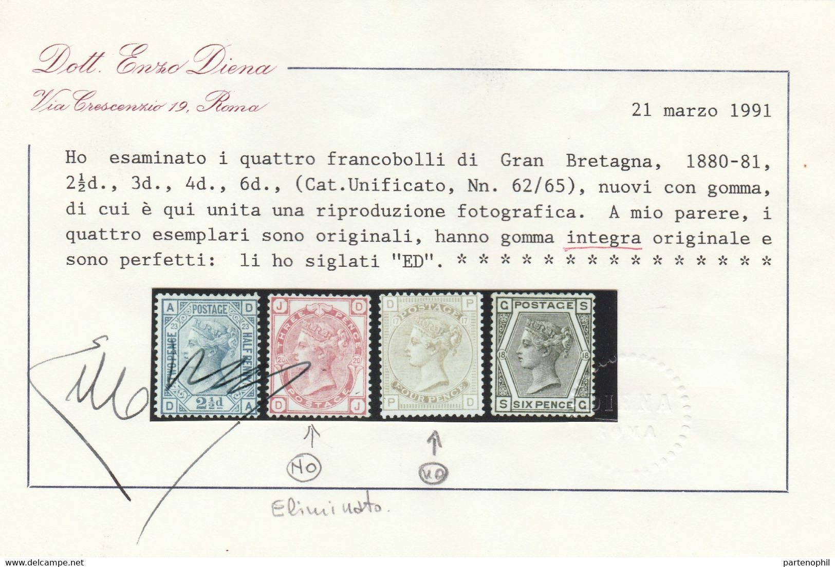 Grab Bretagna - 573 ** 1880 – 6 P. Grigio Oliva N. 66. Cert. E. Diena. Cat. € 900,00. SPL - Unused Stamps