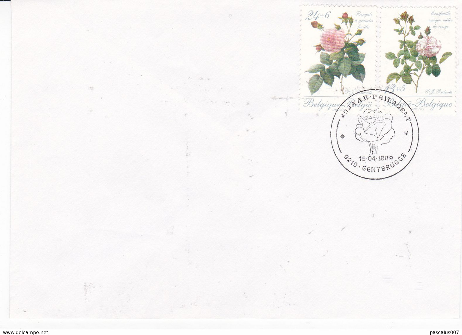 B01-374 2318 2319 Enveloppe + Timbres Xx FDC Pierre Joseph Redouté 1759 1840 Roses 15-04-1989 9219 Gent Brugge - Adreswijziging