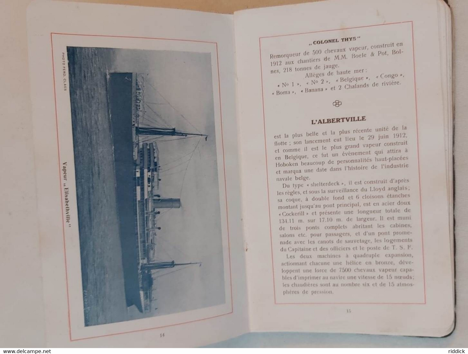 Livret PAQUEBOT 1914 "Compagnie belge maritime du Congo " bon état complet avec cartes et plans bateaux introuvable!!!!